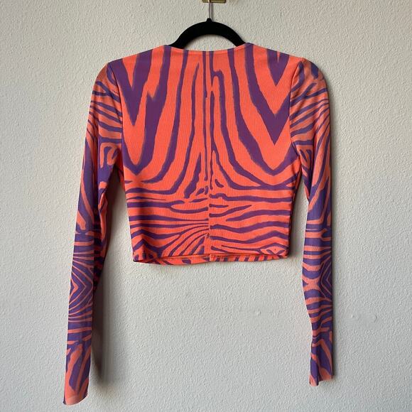 AFRM Orange Purple Zebra Fitted Mesh Crop Top Size S - Picture 3 of 6